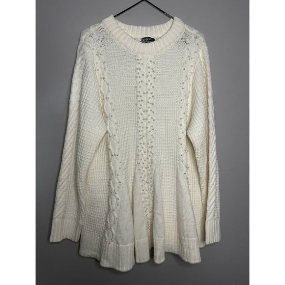 Roamans Womens Chunky Knit Tunic Sweater Crew Neck Swing 18/20 1X Ivory Pearls - Picture 3 of 9